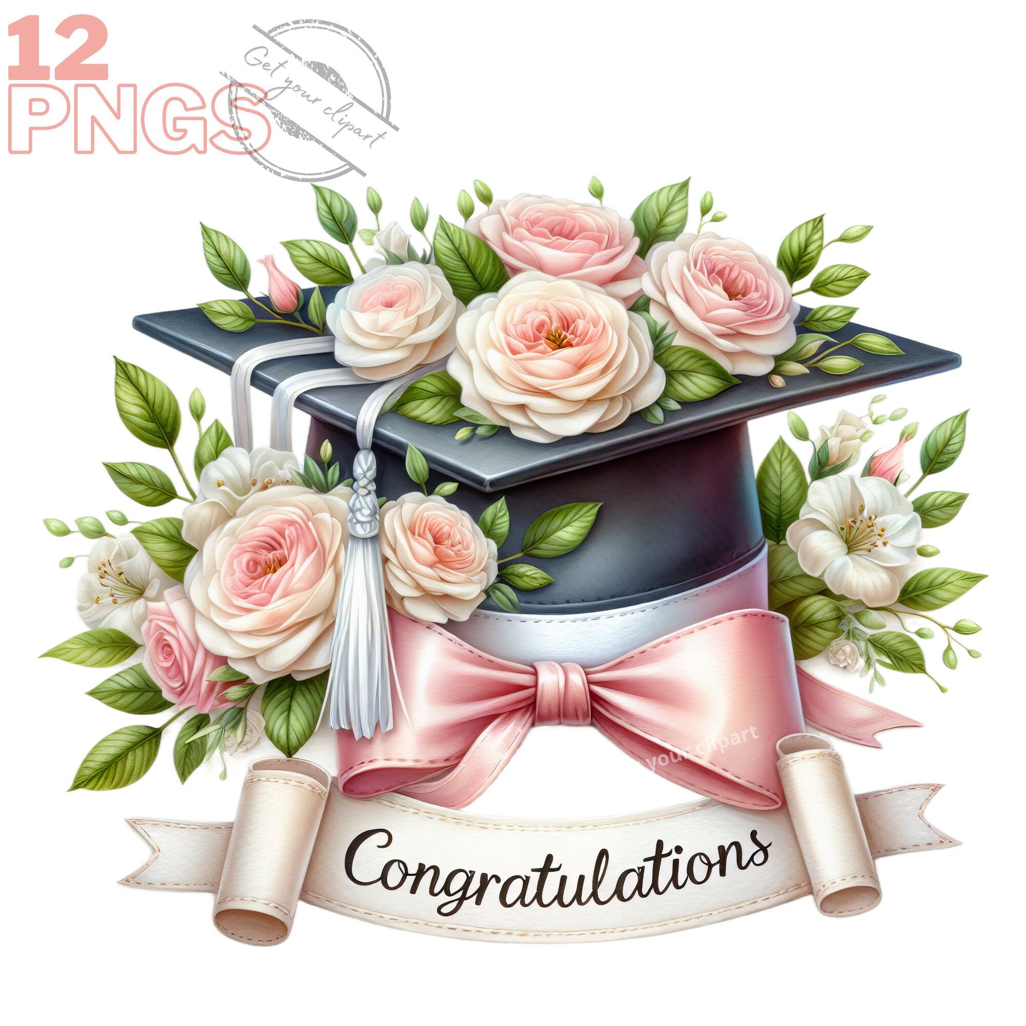 Graduation Hat Clipart Bundle, Senior 2024 Png Graphics, Last Day of