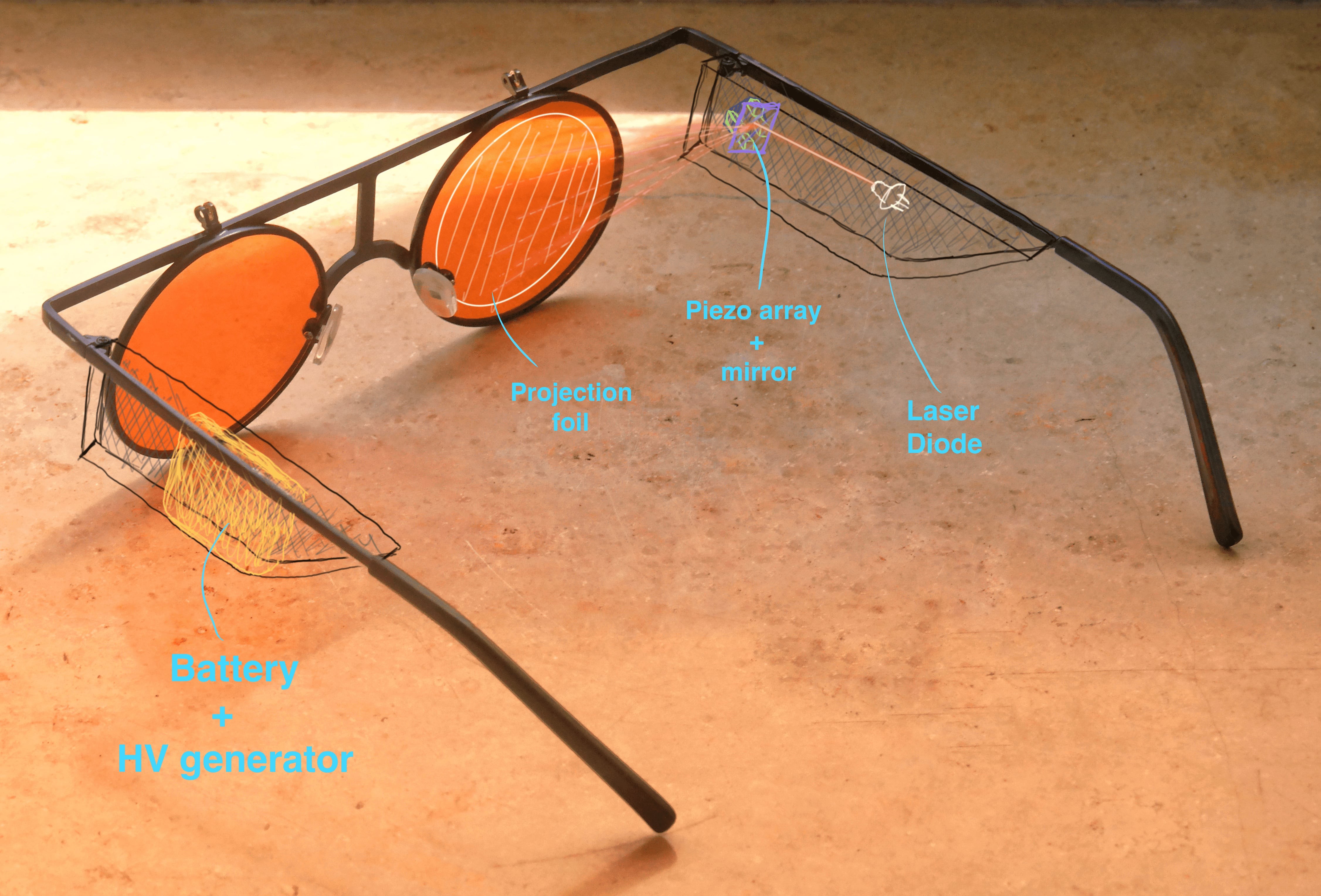 Conceptual rendering of advanced AR glasses, showcasing sleek design and potential integration with everyday life.