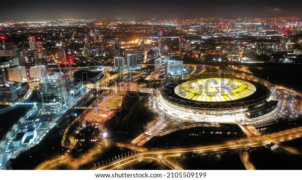 Aerial Drone Night Shot Iconic Illuminated Stock Photo 2105509199