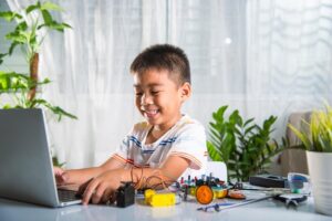 laptop for kids coding Coding for kids on a laptop computer stock photo