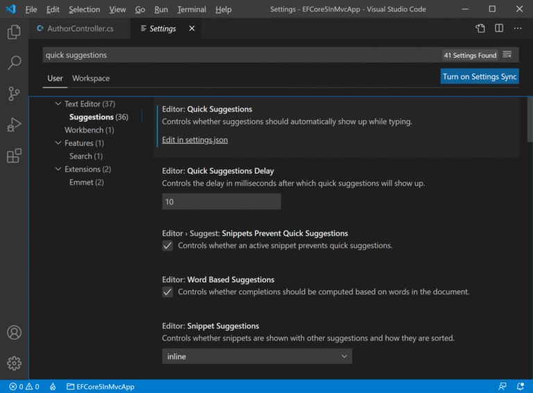 idling visual studio code Intellisense ctrl pressing