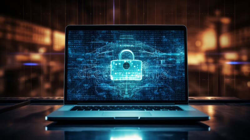 Laptop with Lock on the Screen Stock Illustration - Illustration of
