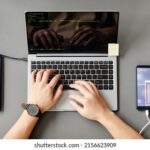 coding laptop fron view 3d laptop and program code development. web coding concept. laptop with