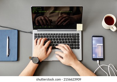 coding laptop fron view 3d laptop and program code development. web coding concept. laptop with