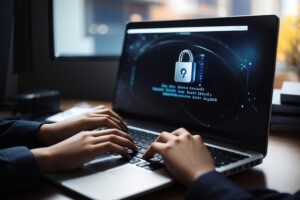 laptop lock screen typing Premium ai image