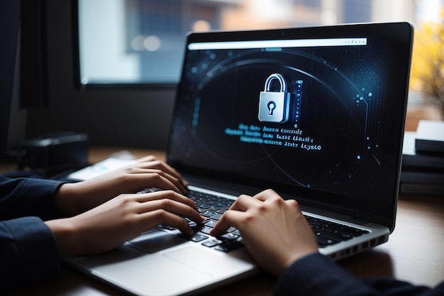 laptop lock screen typing Premium ai image