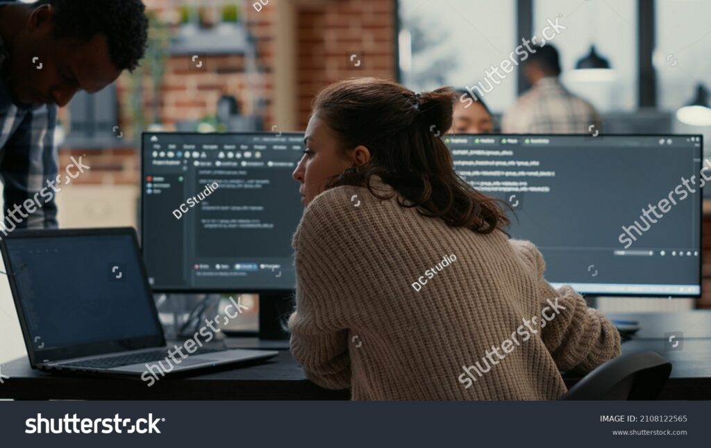laptop in modern office coding A modern laptop from an angle in the office interior stock illustration laptop in modern office coding A modern laptop from an angle in the office interior stock illustration