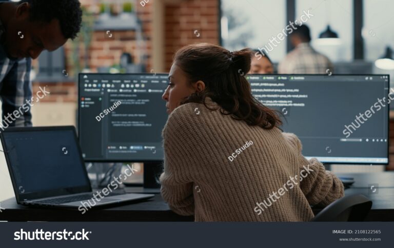 laptop in modern office coding A modern laptop from an angle in the office interior stock illustration