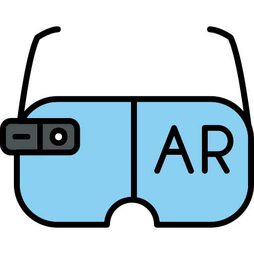 A simple, colorful icon representing AR glasses, highlighting the basic shape and augmented reality aspect.