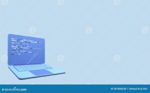 image of laptop with coding code screen 3d laptop and program code development. web coding concept. laptop with