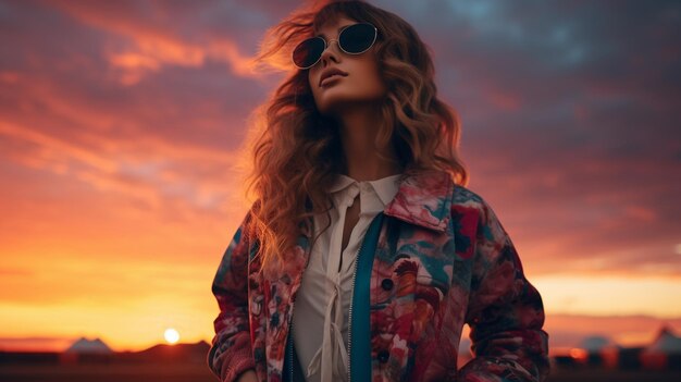 Premium AI Image | Fashionable woman in glasses at sunset