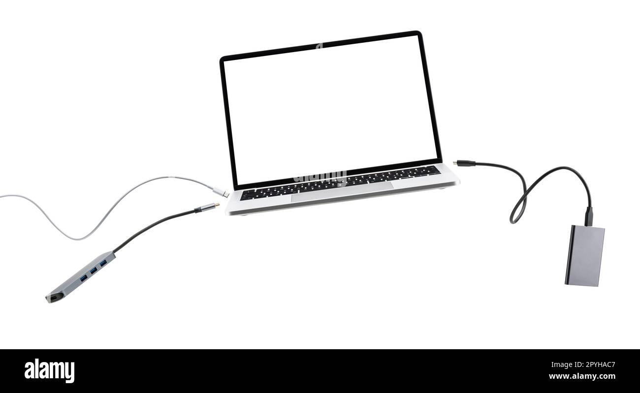 Laptop with white screen Stock Photo - Alamy